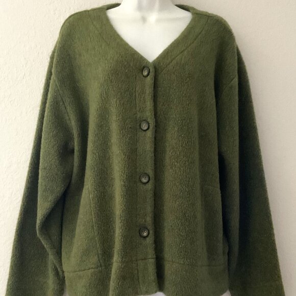 VINTAGE JANTZEN GREEN CARDIGAN WOOL BLEND SWEATER - Picture 1 of 16